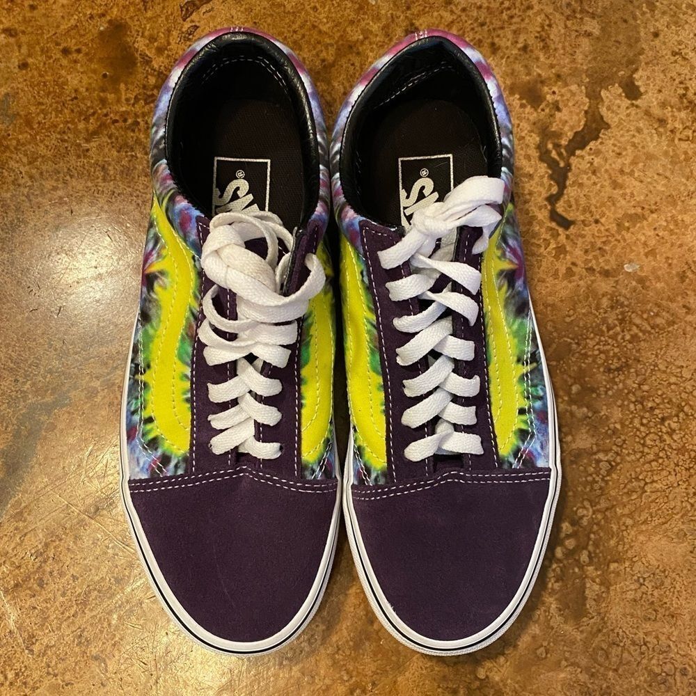 VANS old Skool mysterioso purple and yellow tie dye suede leather sneakers - Picture 2 of 9